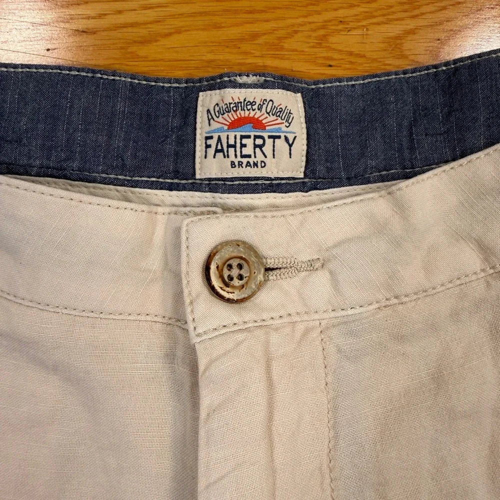 Faherty Malibu Size 36 Linen Cotton Blend‎ Flat Front Shorts Cream